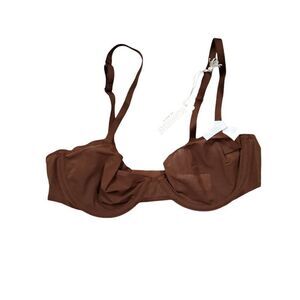 Aerie Smoothez Mesh Unlined Balconette Bra Brown Nude Size 34B Underwire
